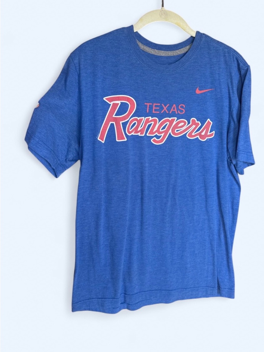 Nike Blue Texas Rangers Tee with Red Script